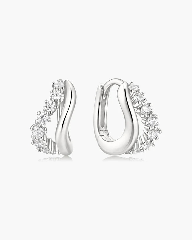 Ania Haie Silver Duet Wave Huggie Earrings