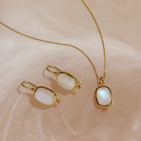 Najo Fleur Rainbow Moonstone Gold Plated Earrings