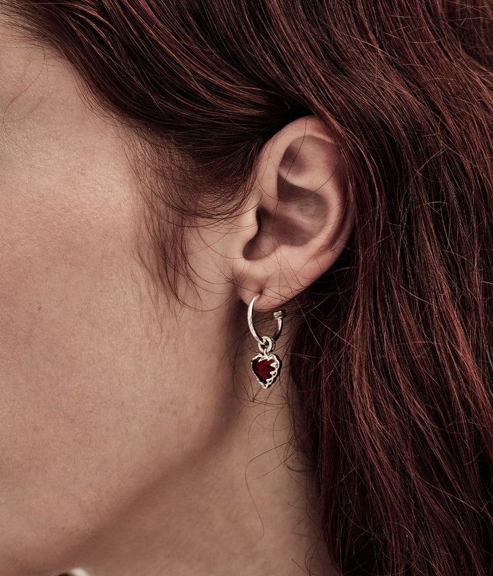 Stolen Silver Love Anchor Earrings - Red Garnet