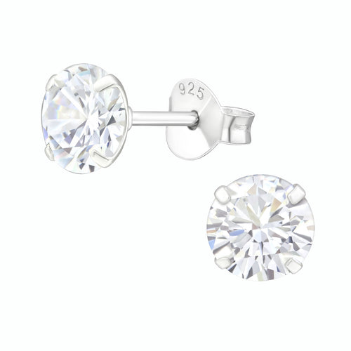 ARGENTO Silver 6mm Large Round CZ Studs