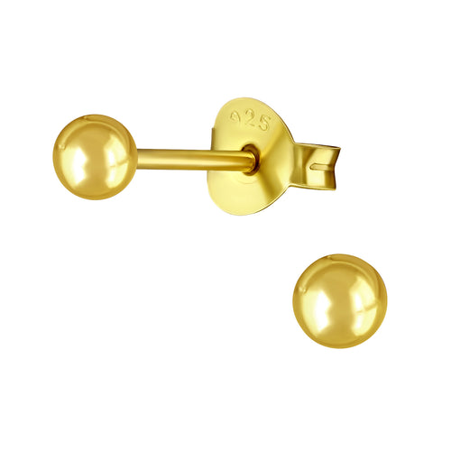 ARGENTO Gold Plated Plain 3mm Ball Studs