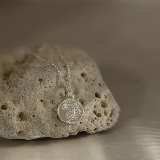 Evolve Fern Coin Pendant Silver Charm (Strength)