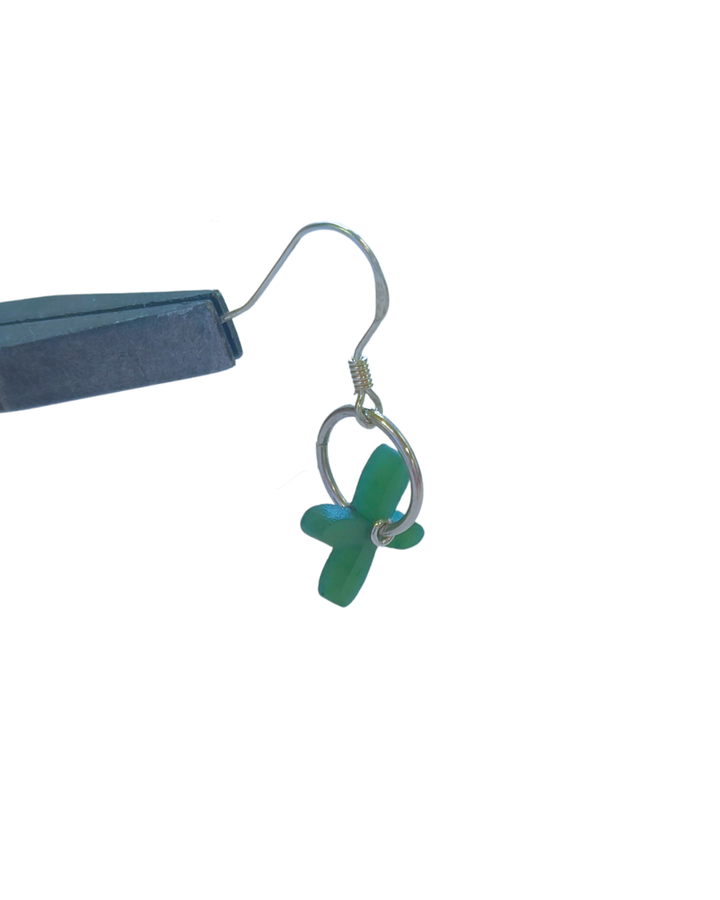 Mana NZ Greenstone Tapa Silver Hoop Earrings 15mm