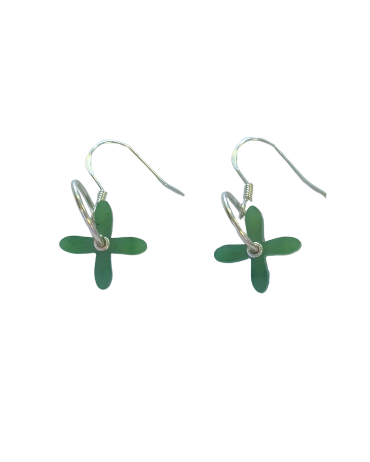 Mana NZ Greenstone Tapa Silver Hoop Earrings 15mm