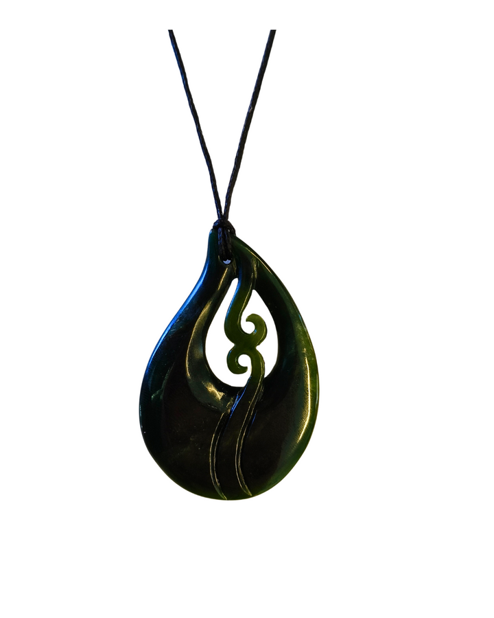 New Zealand Greenstone - Stylised Double Koru Teardrop