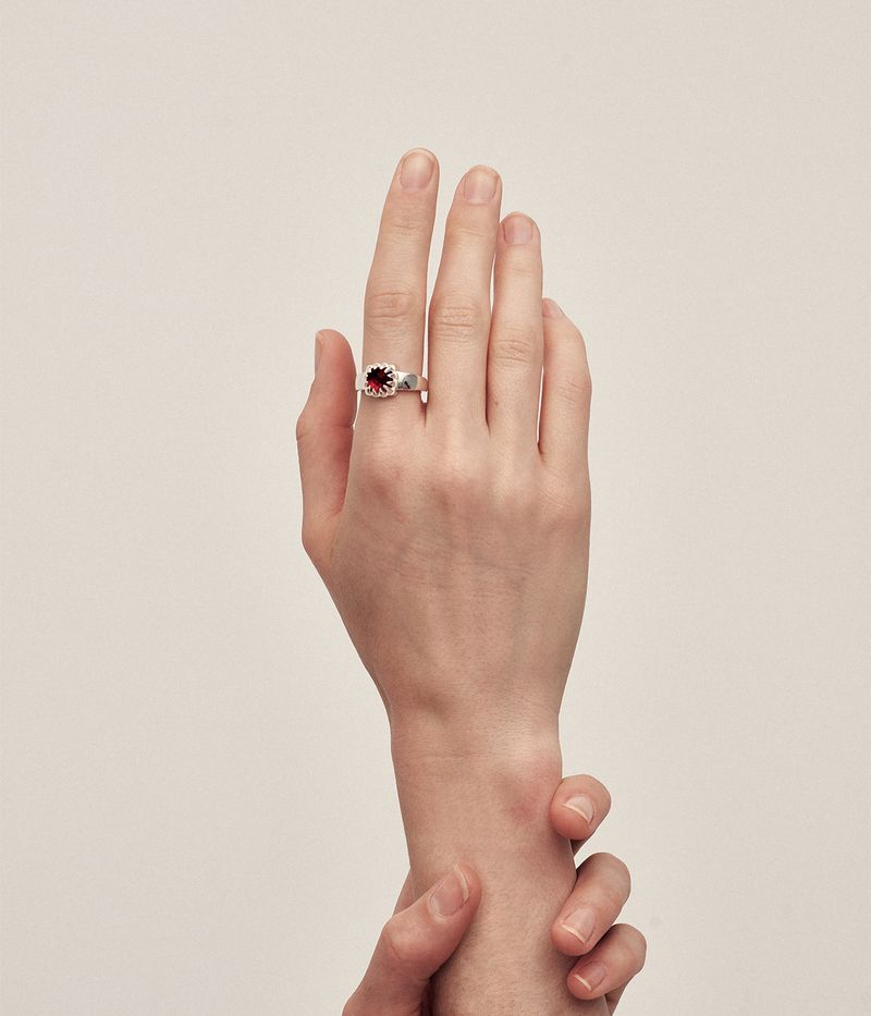 Stolen Silver Baby Claw Ring - Red Garnet