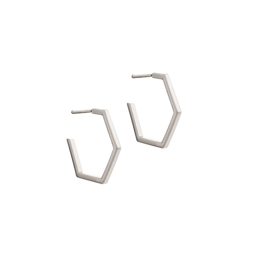 Silver Med Hexagon Hoop Earrings