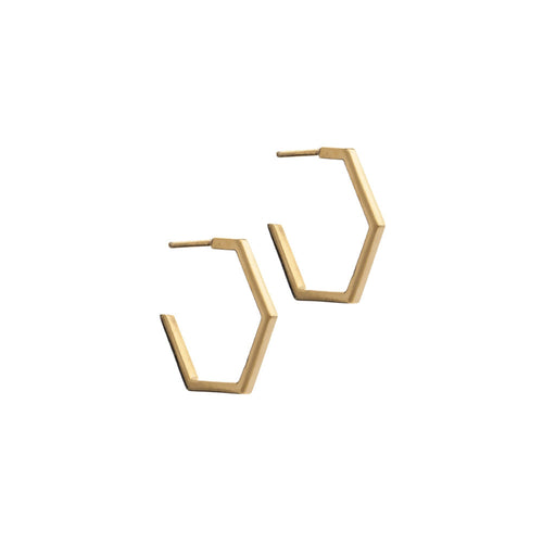 Gold Plated Med Hexagon Hoop Earrings