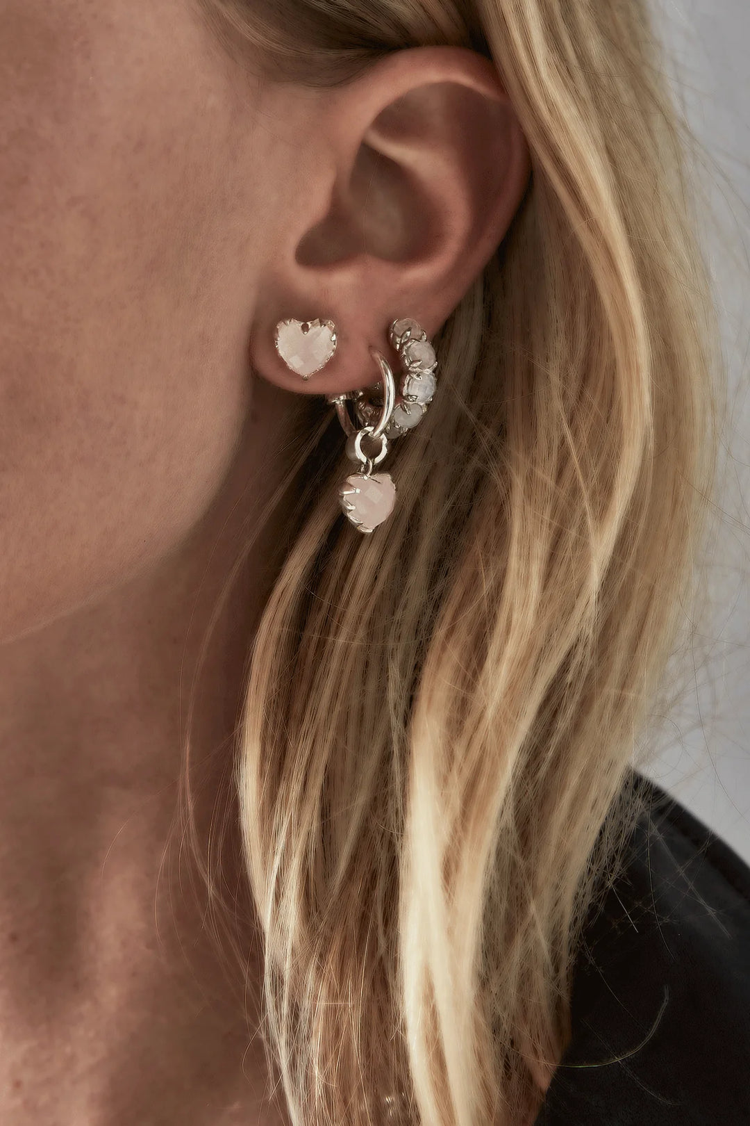 Stolen Silver Love Anchor Earring   - Rose Quartz