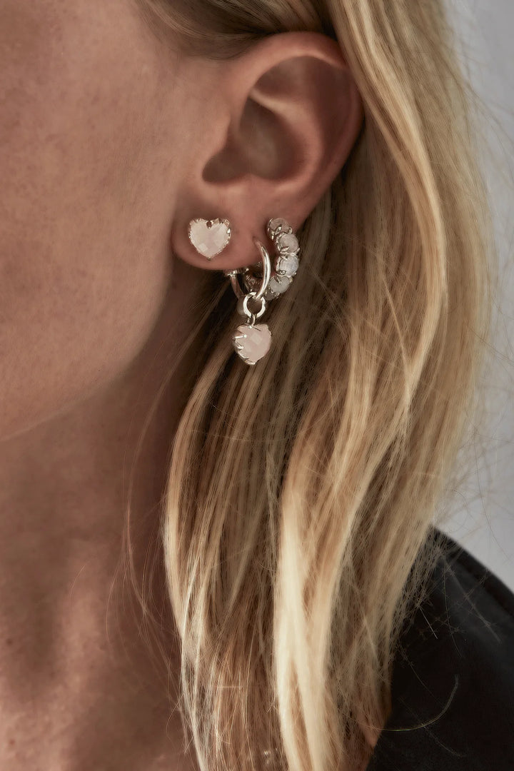 Stolen Silver Love Anchor Earring   - Rose Quartz