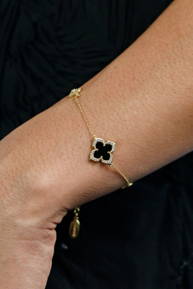 Georgini Midnight Velvet Black Agate Fairwater Bracelet Gold