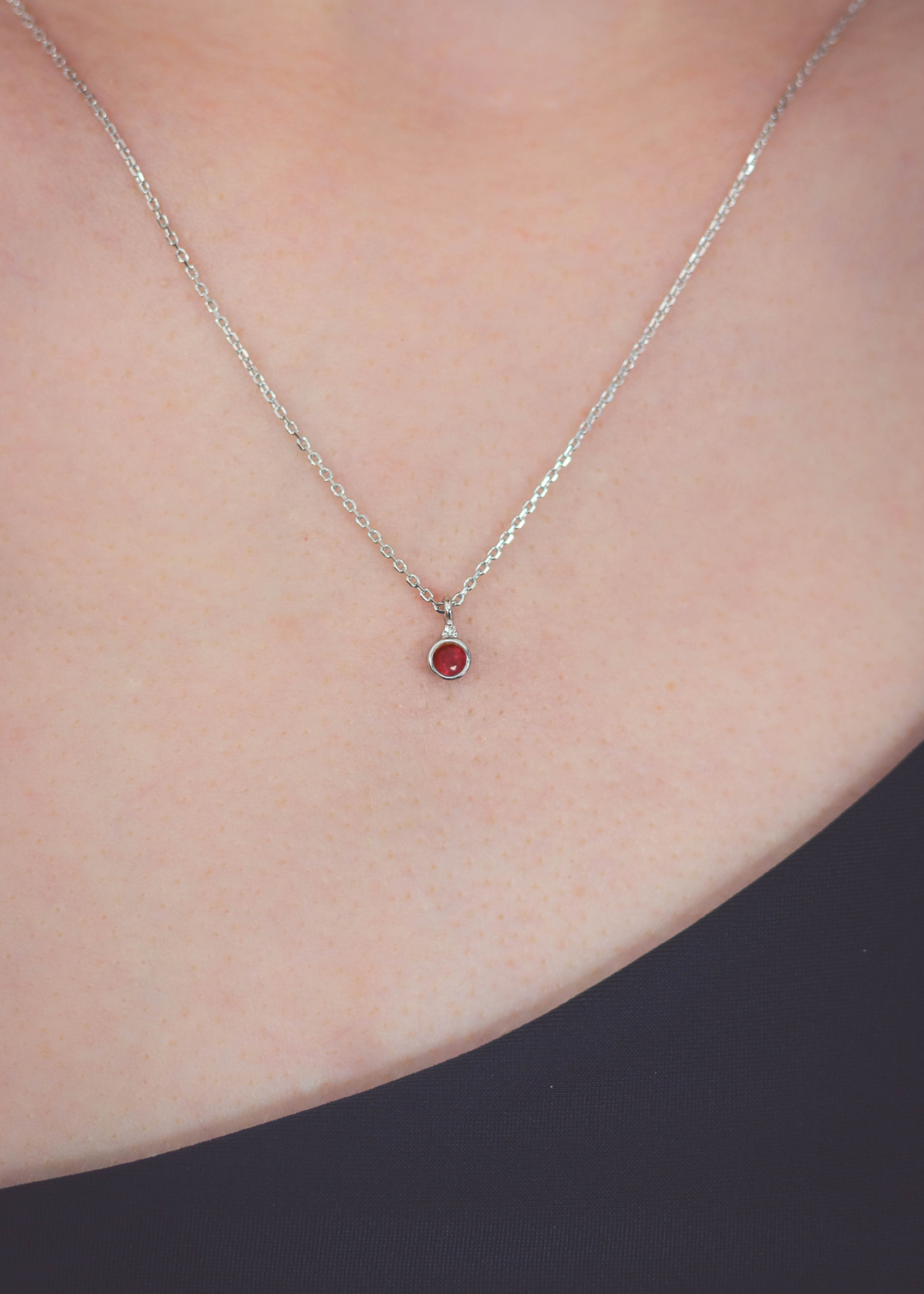 Diamonds By Georgini - Ruby & Diamond July Necklace Silver