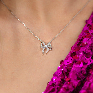 Silver Sweetheart Bow Necklace