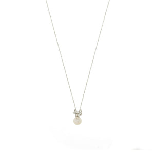 Silver Sweetheart Bow Freshwater Pearl Necklace