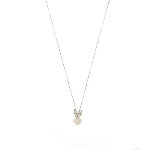 Silver Sweetheart Bow Freshwater Pearl Necklace