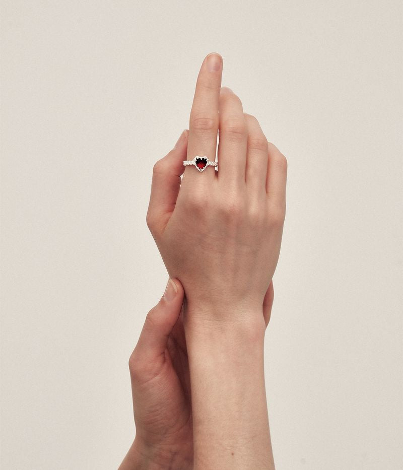 Stolen Silver Mini Claw Ring - Red Garnet