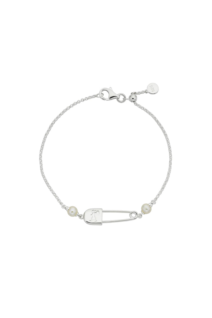 Karen Walker Silver Mini Runaway Safety Pin Bracelet with Freshwater Pearls