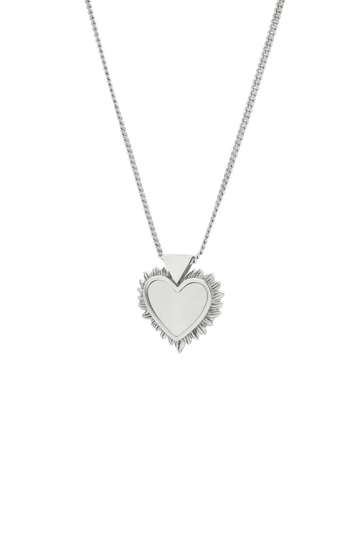 Karen Walker Silver Flaming Mother Of Pearl Heart Necklace 45cm