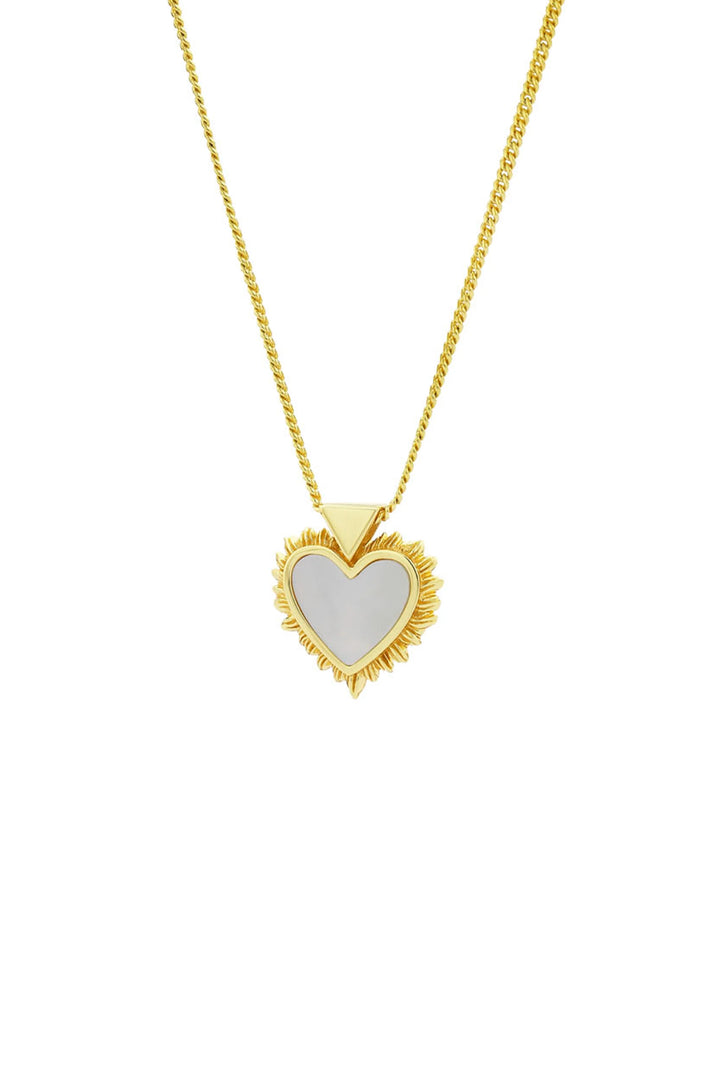 Karen Walker Gold Plated Flaming Mother Of Pearl Heart Necklace 45cm