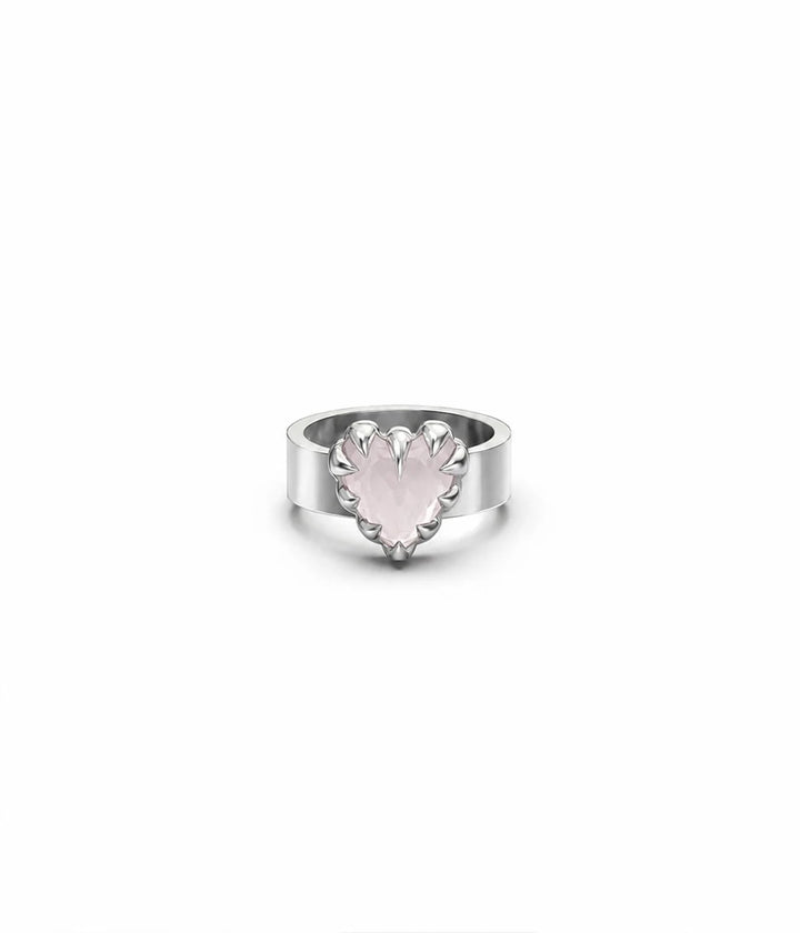 Stolen Silver Love Claw Ring  - Rose Quartz