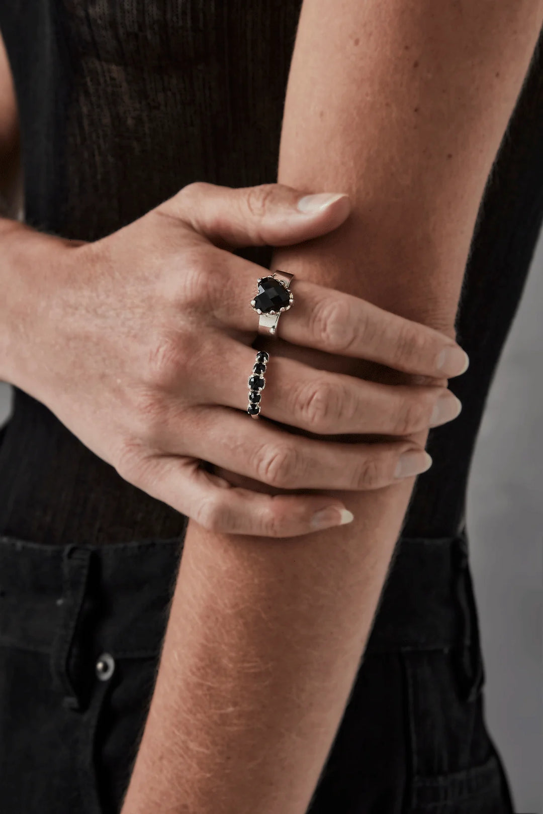 Stolen Silver Halo Cluster Ring - Onyx