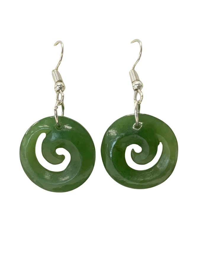 NZ Greenstone Closed Koru Earrings 15mm