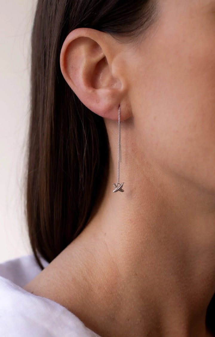 Boh Runga Silver Feather Kisses Thread Earrings