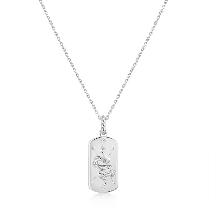 Ania Haie Tide Silver CZ Serpent Tag 43cm Necklace (+5cm extension)