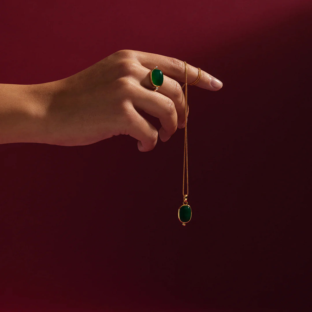 Najo Fleur Gold Plated Green Onyx Ring
