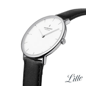 Nordgreen Native 32mm White Automatic with Black Leather Strap Watch