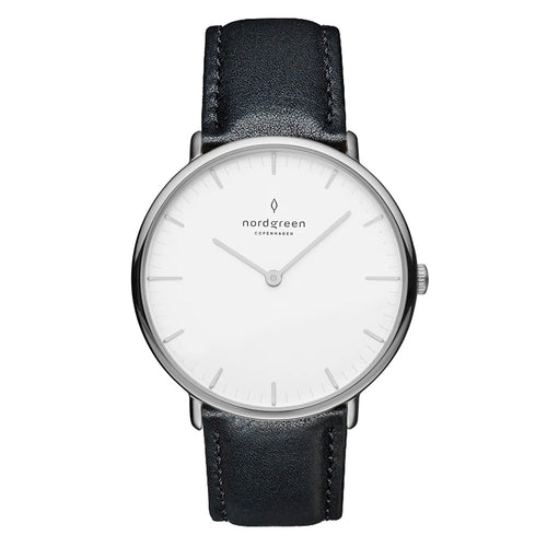 Nordgreen Native 36mm White Automatic with Black Leather Strap Watch