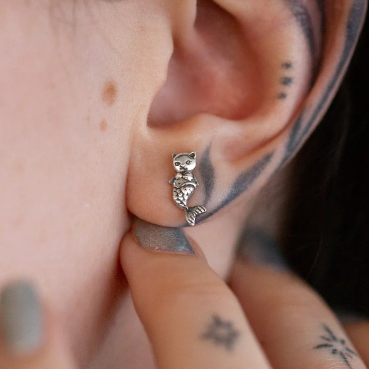 Nick Von K Sterling Silver Pirate Cat Studs