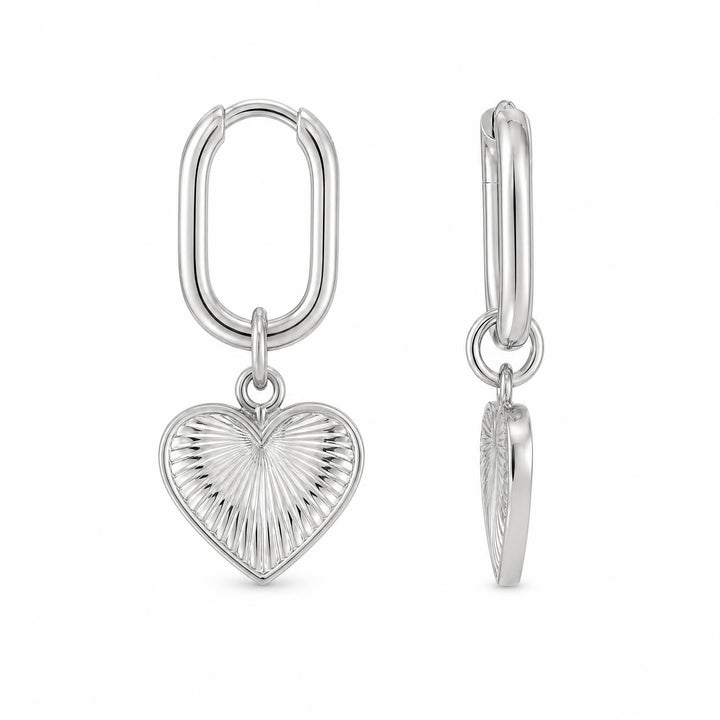 LT Sterling Silver Sunburst Heart on Square Huggies