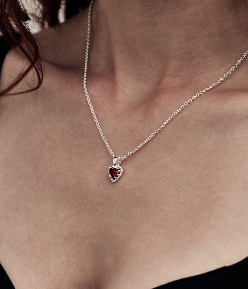 Stolen Silver Mini Love Claw Necklace - Red Garnet