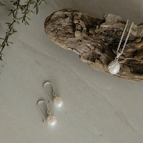 EVOLVE PEARL DEVOTION DROPS SILVER EARRINGS