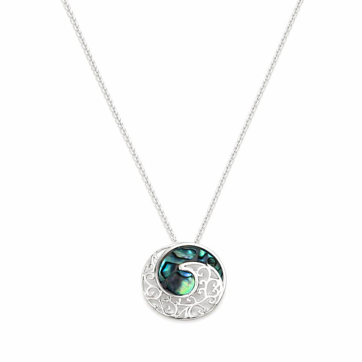 LT Sterling Silver Paua Closed Koru Openwork Necklace