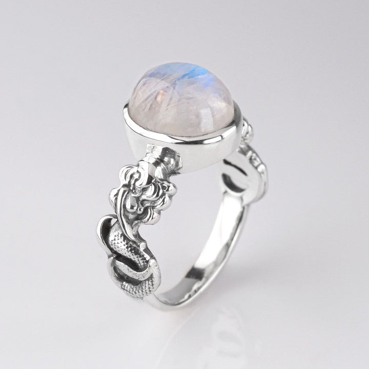 Nick Von K Sterling Silver with Rainbow Moonstone Mermaid Ring