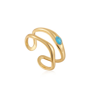 Ania Haie Turquoise Wave Double Band Adjustable Ring - Gold