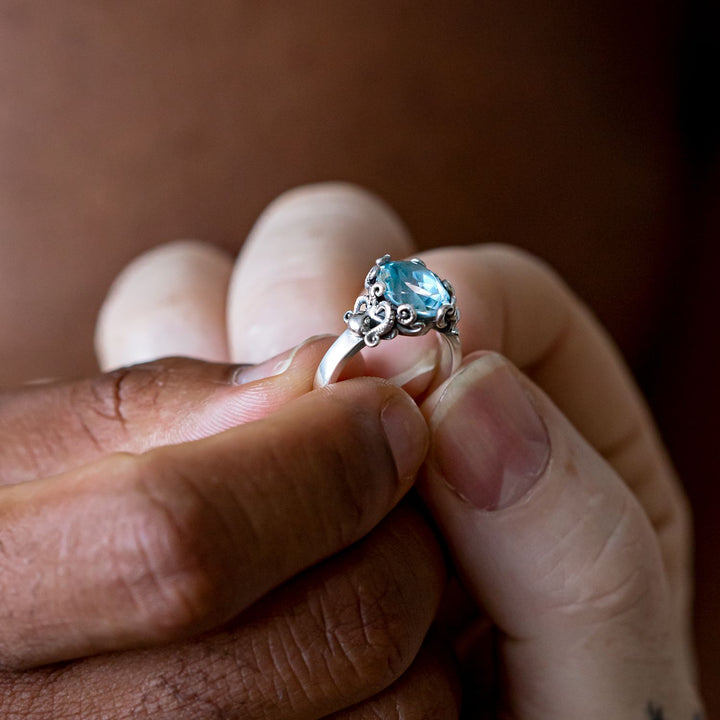 Nick Von K Sterling Silver with Topaz Twin Octopus Ring