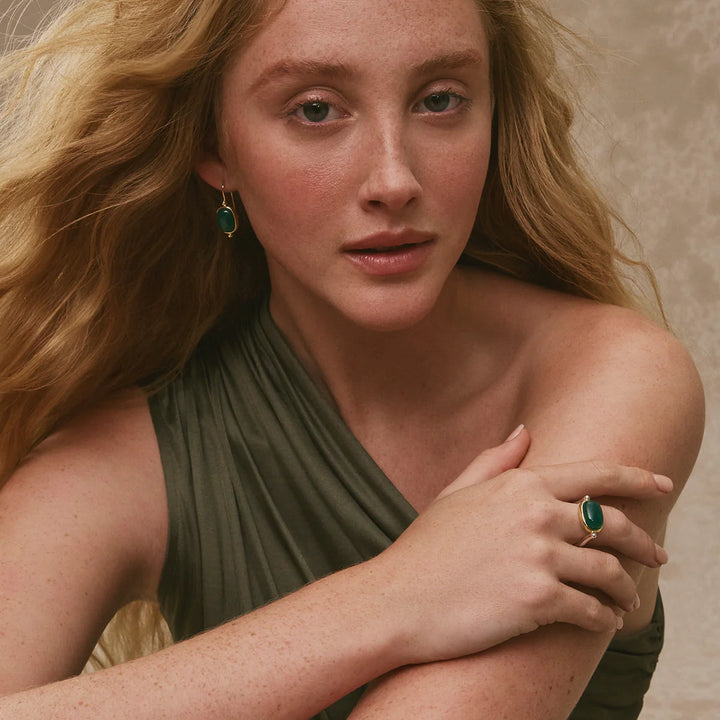 Najo Fleur Gold Plated Green Onyx Ring