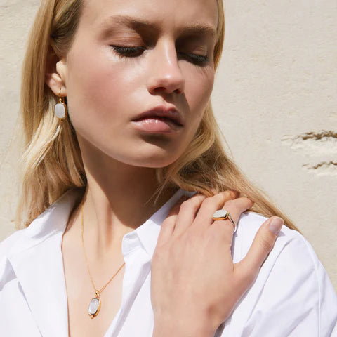 Najo Fleur Rainbow Moonstone Gold Plated Earrings