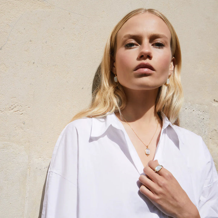 Najo Fleur Moonstone Silver & Gold Plated Ring - Medium