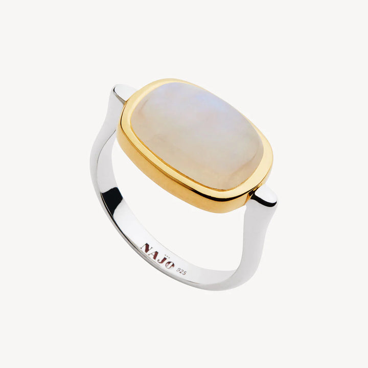 Najo Fleur Moonstone Silver & Gold Plated Ring - Medium