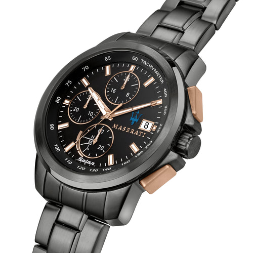 Maserati Successo Solar 44mm Gun Metal Chronograph Watch