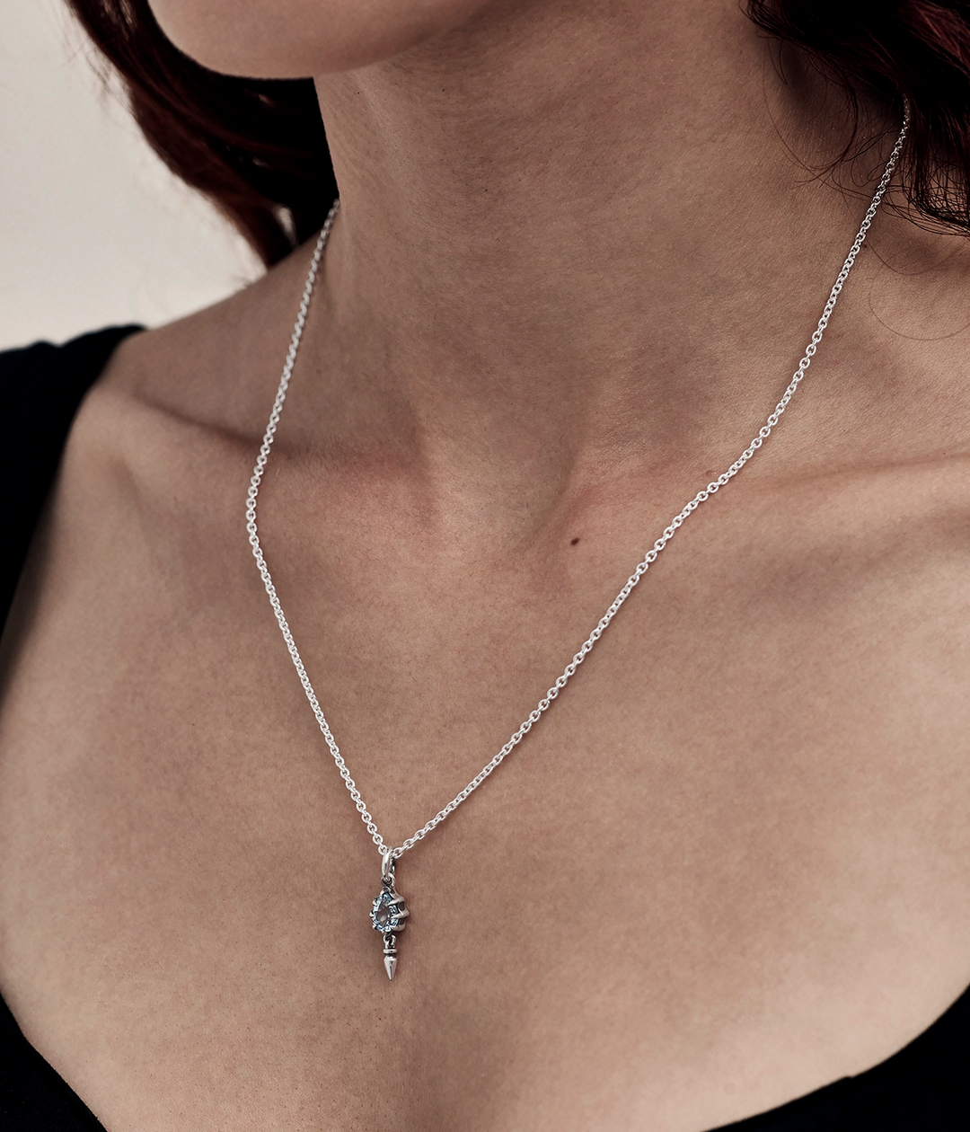 Stolen Silver Precious Punk Droplet Necklace - Sky Topaz