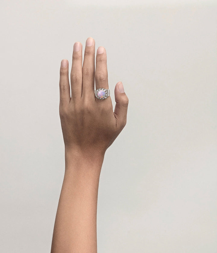 Stolen Silver Claw Ring  - Pink Bello Opal