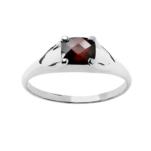 KAREN WALKER SILVER MINI CHEQUERBOARD RING WITH GARNET