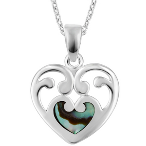 ARGENTO PAUA HEART KORU NECKLACE