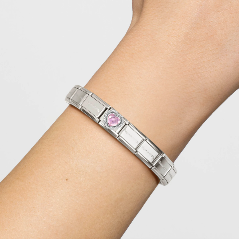 Nomination Classic Link 330606/003 Pink Heart with Beaded Setting