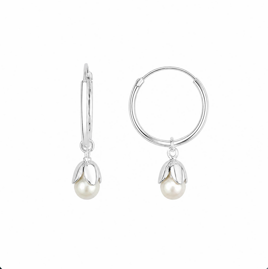 LT Sterling Silver Dainty Pearl Bud Sleepers